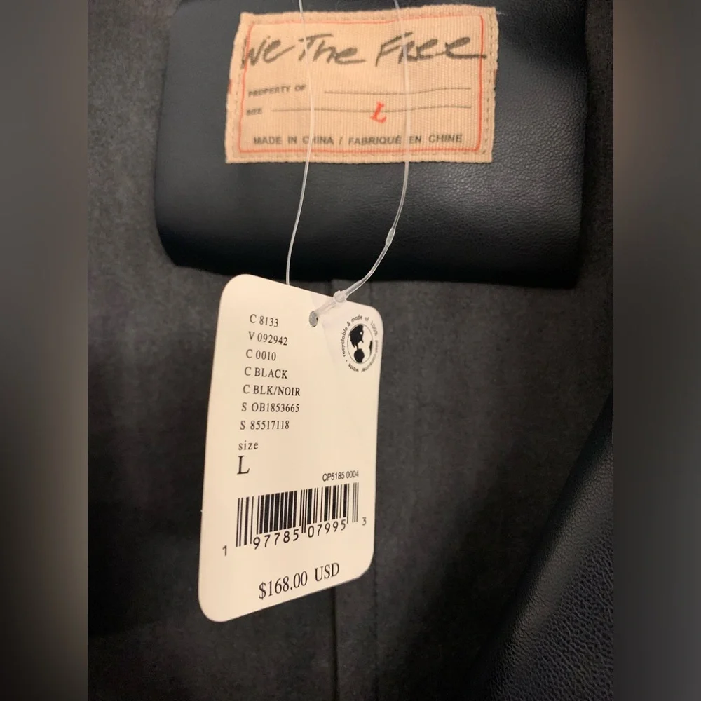 NWT Free People x We The Free Black Alexis Vegan Leather Moto Jacket size Large